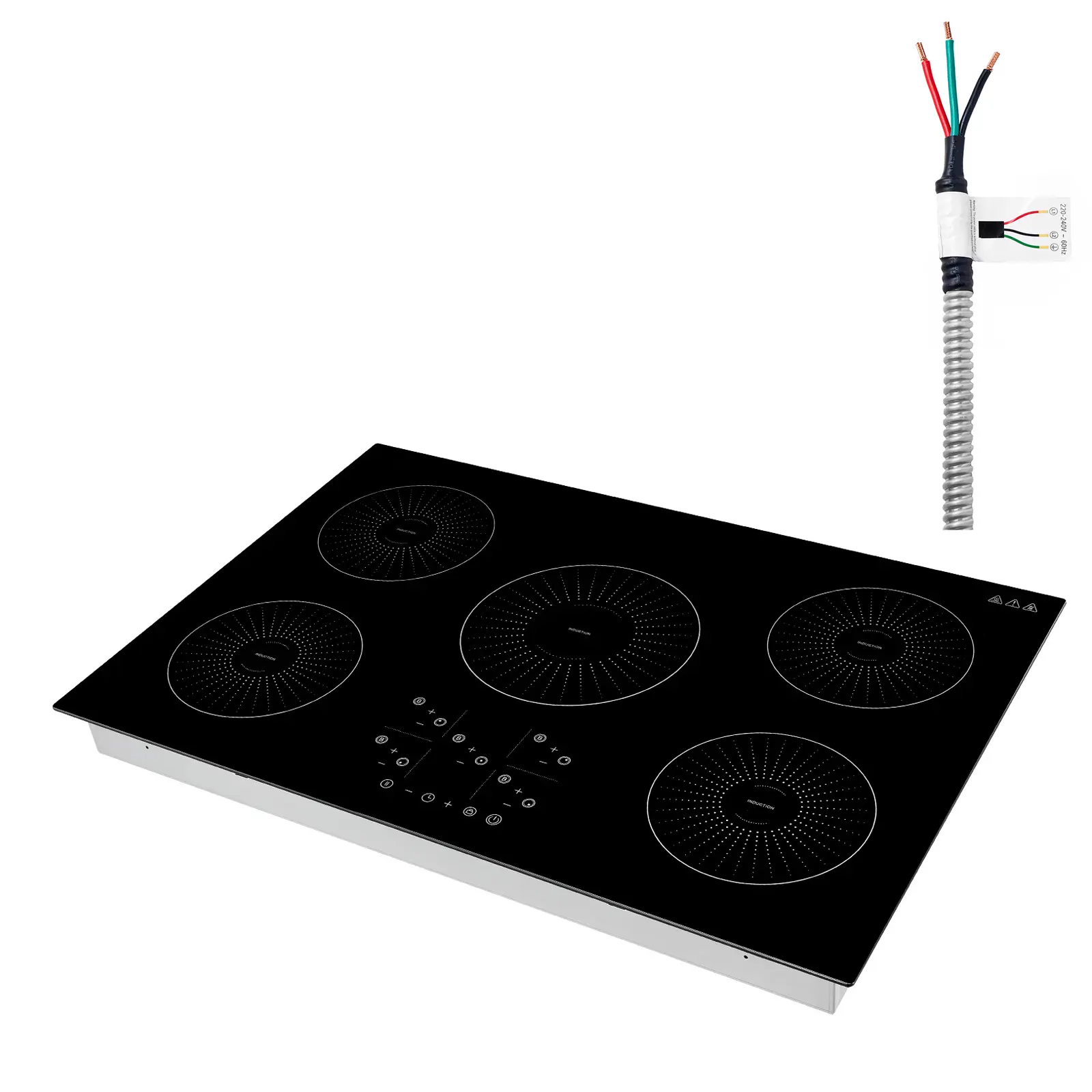 Induction Cooktop 30in 5 Burners Built-in Electric Stove 220V 9200W, Low-Power Continuous Heating, Induction Burner for Kitchen, 9 Power Levels, LED Touch Screen, Ceramic Glass, and Child Lock