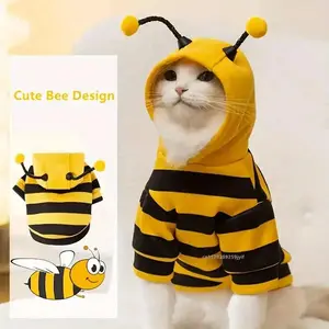 Cute Bee Design Fleece Dog & Cat Hoodie - Coral Fleece, Animal Print, Winter Warm, Easy to Wear Apparel for Small-Medium Pets Holiday Cosplay Costume