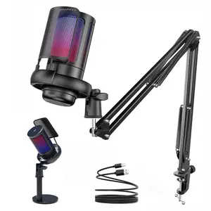 Game Streaming Mic USB Condenser Mic, Quick Mute + Shock Mount, RGB Light, Pop Filter, Dual Stand Set for Ps5/ps4/PC, New Condition