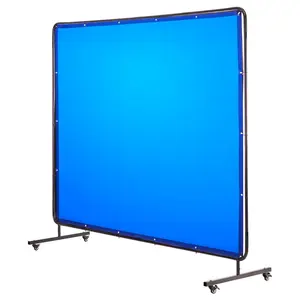 VEVOR Welding Screen with Frame, 6x 8 FT Welding Curtain Screen, Flame-Resistant Vinyl Safety Protection Screens with Lockable Swivel Wheels 6-Level UV Protection for Workshop/Industrial Use, Blue