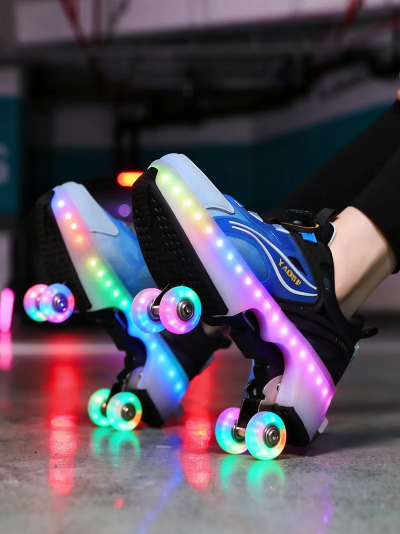 Kids Quad Heelys with Glowing Wheels, Breathable Outdoor Roller Skates for Boys & Girls, Multiple Light-Up Shoe Modes, Shoes with Wheels