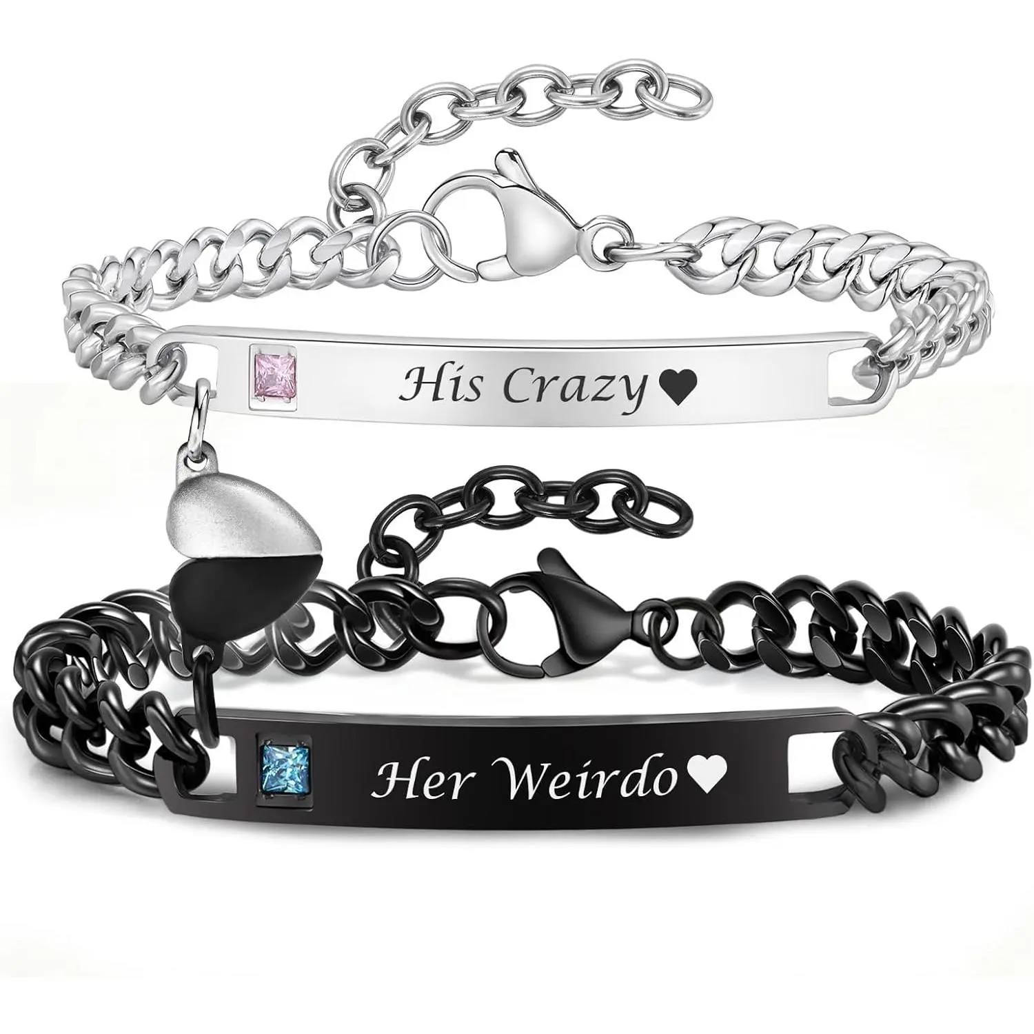 Matching Couple Bracelets for Men Women : His Hers Stainless Steel Cuban Link Chain Bracelets Set for Boyfriend Girlfriend Husband Wife, Romantic Gifts for Valentines Birthday Anniversary