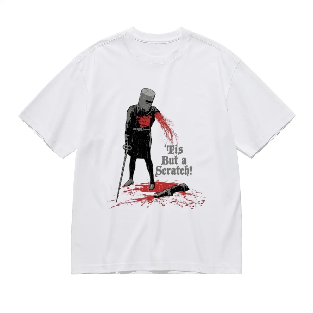 'Tis But A Scratch Funny Black Knight T-Shirt - Monty Python Meme Graphic Tee Heavyweight Vintage Oversized Short Sleeve