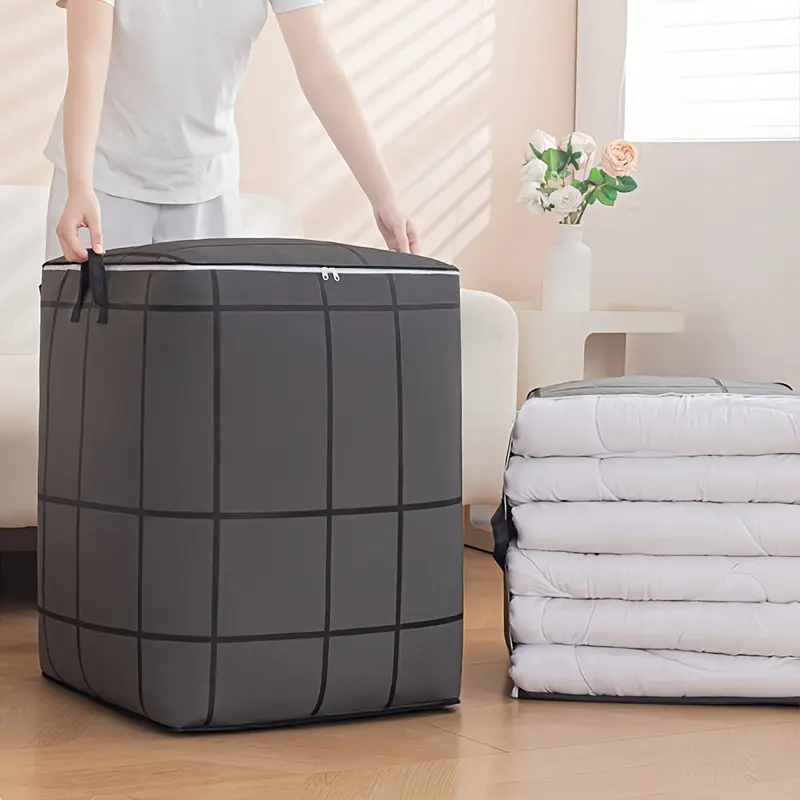 2/4Pcs Heavy Duty Extra Large Collapsible Storage Organizer Bag, Lightweight Portable Moving & Outdoor Closet Sack Designed With Zipper Cover And Sturdy Grips, Multifunctional Household Laundry Basket To Store Quilts, Bed Linens