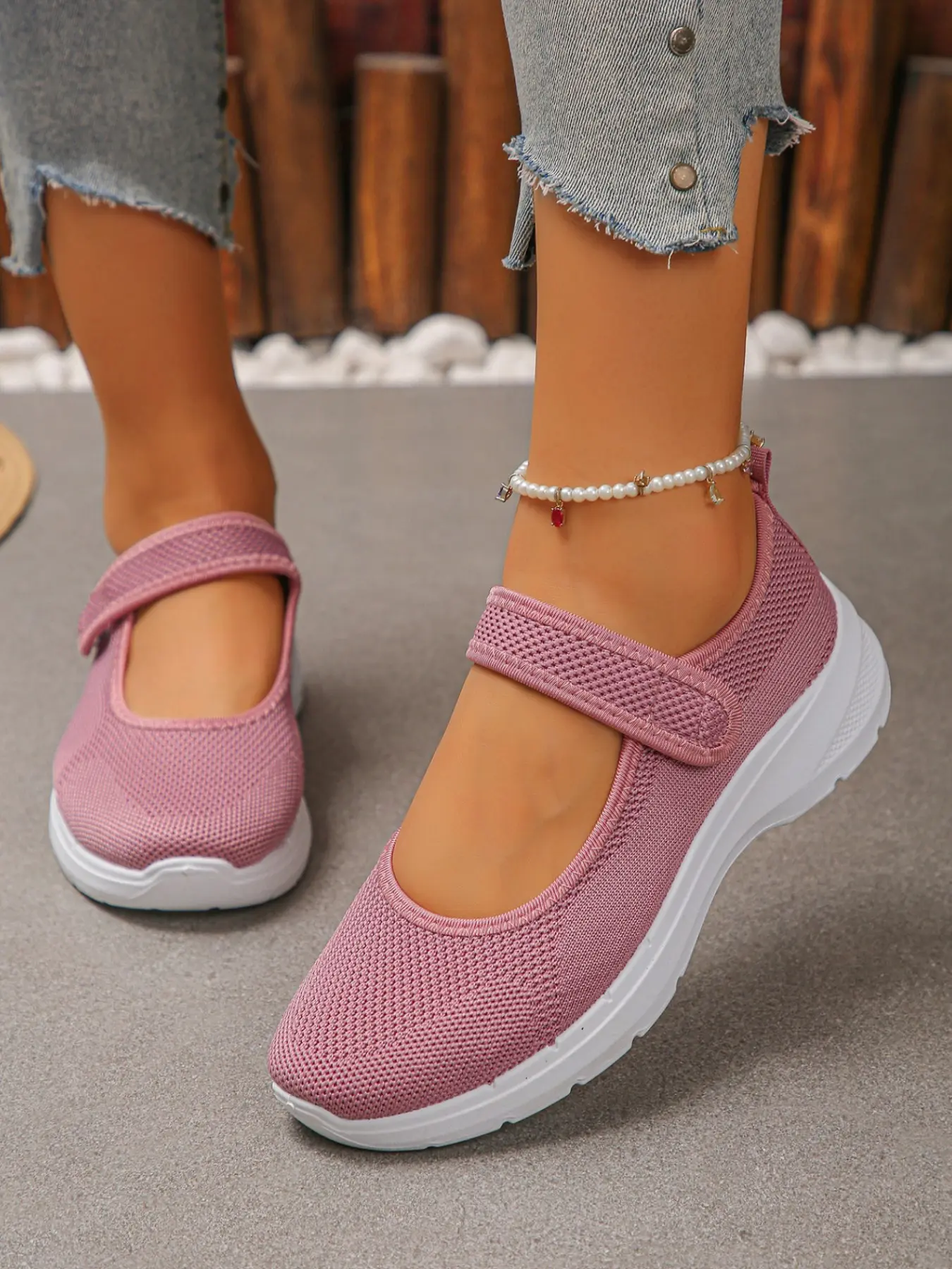 Women's Casual Mary Jane Shoes, Walking Shoes, Breathable Textile Upper, Rubber Sole, Round Toe, Velcro Closure, All Seasons, Comfortable Daily Wear