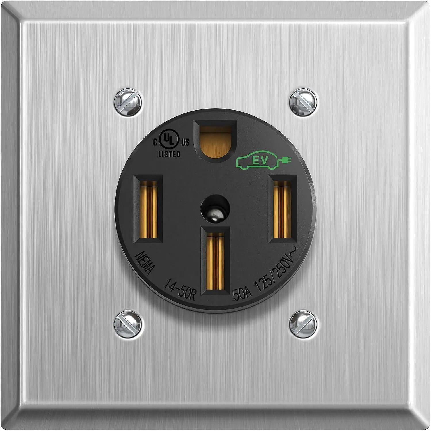 50 Amp NEMA 14-50R Outlet, Stainless Steel Faceplate, UL Listed | Heavy-Duty EV  Receptacle, Level 2 , RV Hookup, Dryer Receptacle, 125/250V, Flush Mount