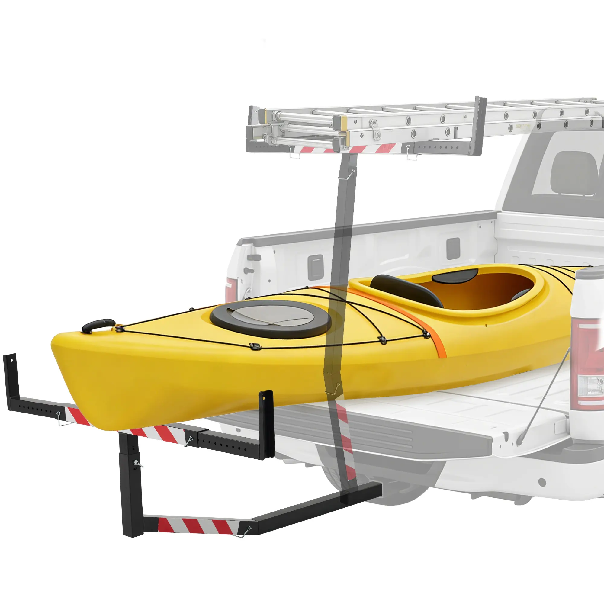 Gaomon 750LBS Heavy Duty Truck Bed Extender (Extends Bed), Adjustable Hitch-Mount Rack for Kayaking Lumber Pipe, 2-in-1 Steel Design with Safety Flag & Reflective Tape Fits 2-in Receiver