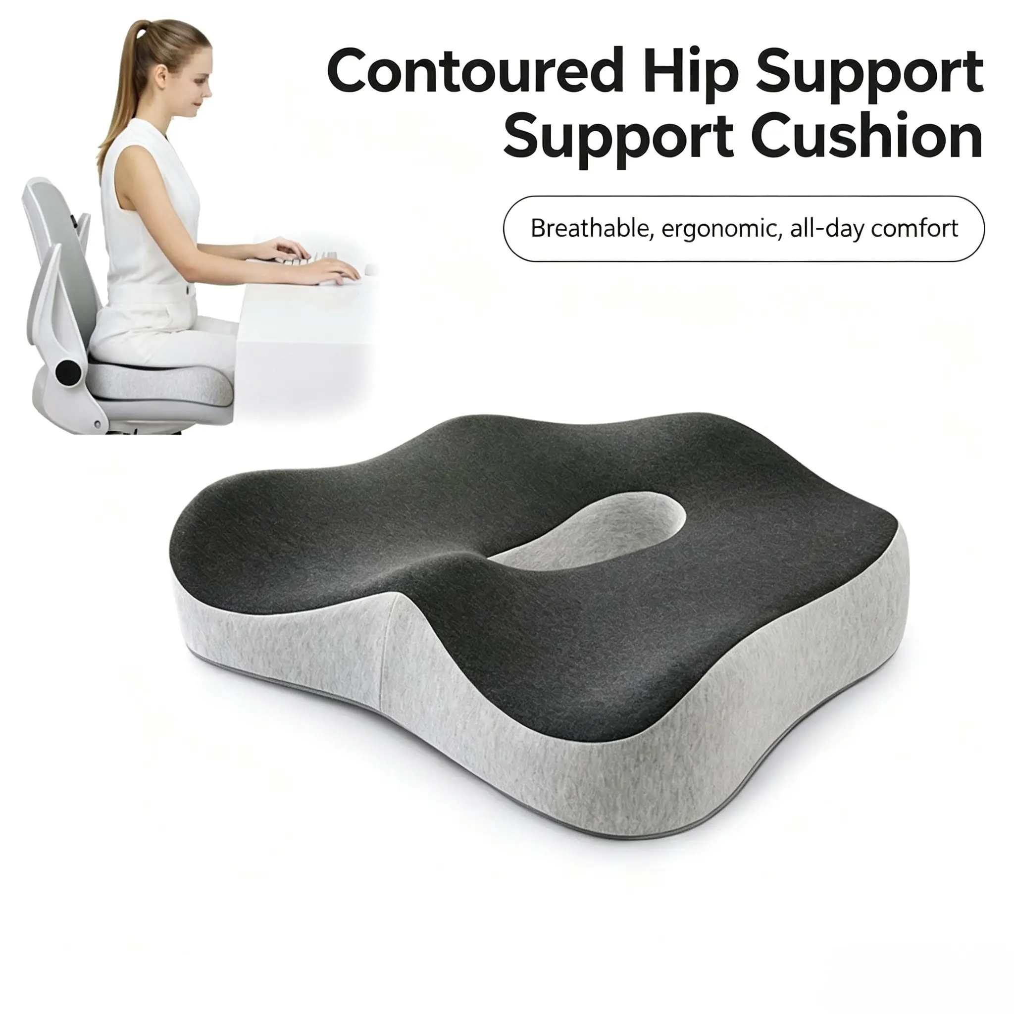100 Multi-Functional Memory Foam Office Chair Cushions, Ergonomic Seat Pad for Sciatica and Back Support, Office and Car Seat Pads