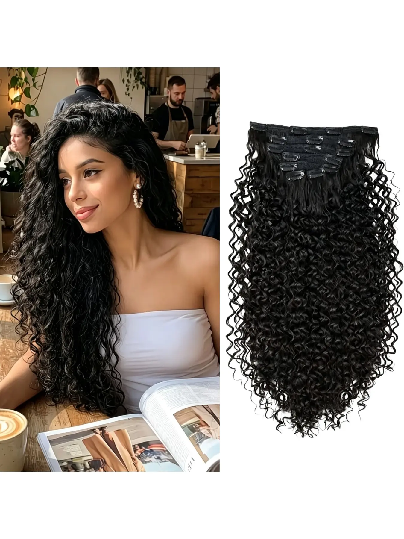 18-inch Latin American curly clip-in hair extensions, invisible, voluminous, naturally increasing hair volume, long curly hair extension wig pieces, suitable for women for daily wear, parties, holidays, and weddings.