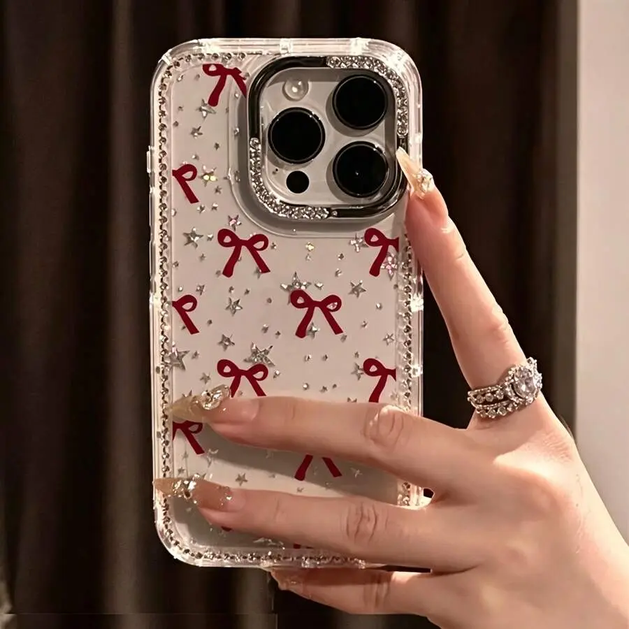 1pc Cute Star Strawberry Painted Transparent Shockproof Premium Phone Case, Compatible With IPhone17 17pro 17promax 16/15/XR/16 Pro Max/13 Pro Max/14 Pro Max/13/14/11/12/14, Fashion Thickened Protective Case, Spring Easter Gift