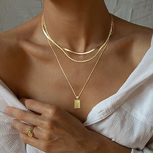 14K Gold Plated Layered Necklace Set, Stackable Choker for Women - Trendy Cuban Chain, Pearl Cross Pendant, Herringbone & Paperclip Chains| Adjustable Minimalist Jewelry Gift for Valentine's/Birthday/Graduation