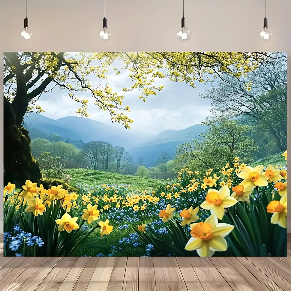 1pc, Polyester Spring Scene Background, Garden Style Photography Backdrop, Forest Sunshine Floral Design, Durable, Suitable for Weddings, Birthdays, All Seasons, No Electricity Required