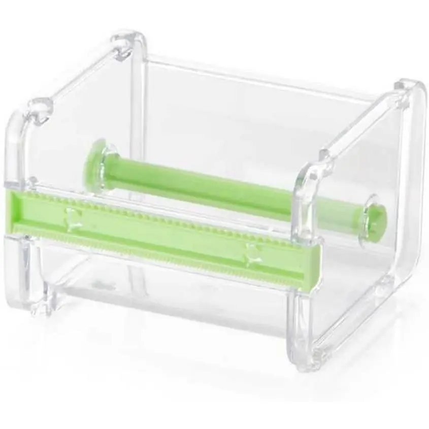Transparent Desktop Tape Machine, Mini Tape Storage Box, Double Zigzag Office/School/Family Tape Separator (Green)