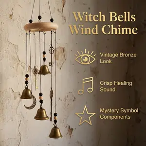 Witch Wind Chime, Wiccan Wind Chime, Pagan Protection Bell, Vintage Moon Star Wind Chime, Witchy Home Decor, Altar Hanging Ornament