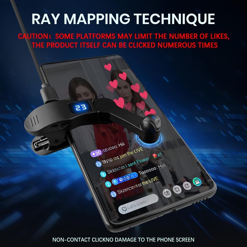 Smartphone Auto Clicker – 1 to 99 Speed Adjustable, 180 °   Rotatable, USB Rechargeable Clip-On Silent Screen Tapper, Simulates Continuous Finger Taps for Gaming, Live Likes, and Reward Tasks