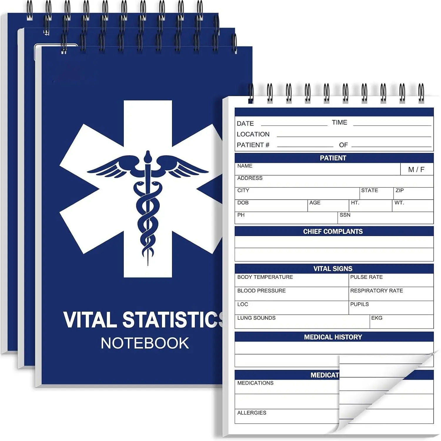 4 count EMT First Responders Vital Statistics Notepad EMS Field Notebook EMS Notepad EMT Paramedic Gear 6x3.75Inch  Notebook EMS/EMT Gifts for Vital Signs  Information 70Sheet/Pad