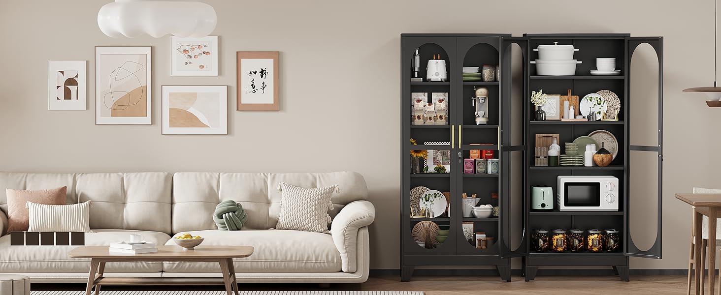 61"  71"  75" Tall Display Cabinet with Glass Door, 5 Tier Metal Curio Cabinet with 4 Adjustable Shelves, Locking Glass Display Case for Collectibles, Showcase Storage Cabinets for Showroom Clinic, White