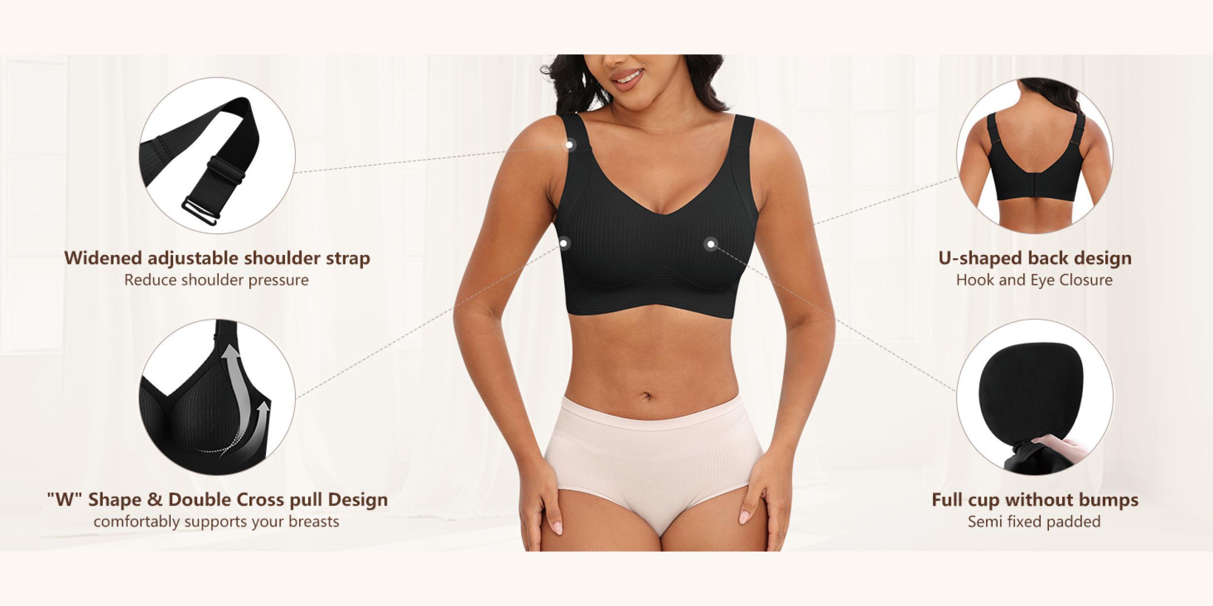 J EssElegance FZ 4PCS Comfortable Breathable Push Up Bra Women's Solid Wireless Soft Lightweight Lingerie Everyday Tshirt Bra for All Seasons S-XXL correction brassieres confaja ancha