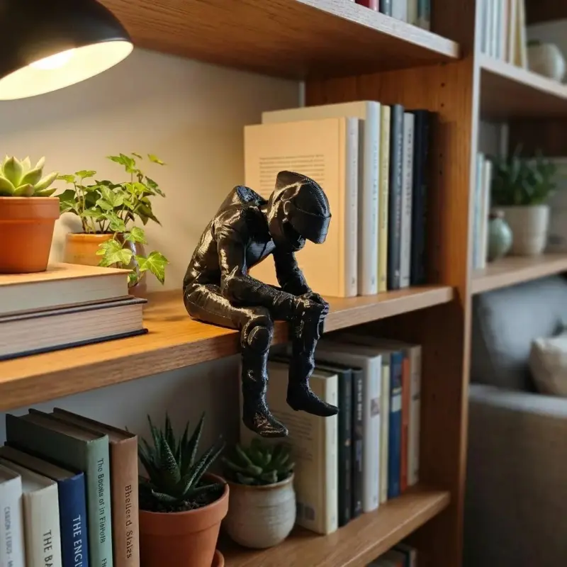 Sitting Racing Driver Statue, 3D Printed Sad Motorcycle Rider Sculpture, Decorative Sculptures, Cool Desktop Decor for Car Dashboard Office Desk, Unique Gift for Racing Enthusiasts