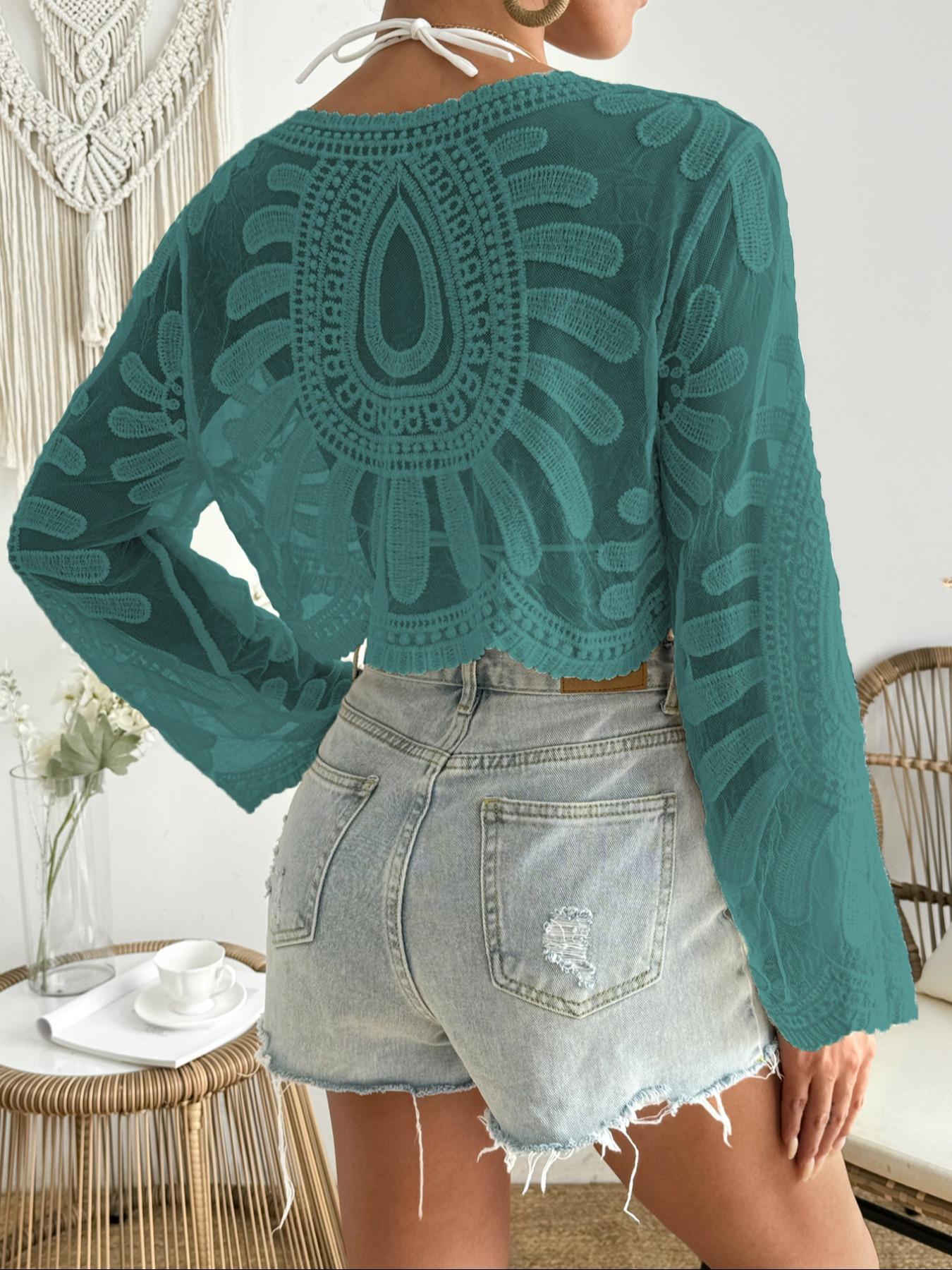 Women's Long Sleeve Cover Up Top, Boho Top for Beach Vacation, Ladies Clothes for All Seasons, Swimsuit Coverup, Swimwear Coverups