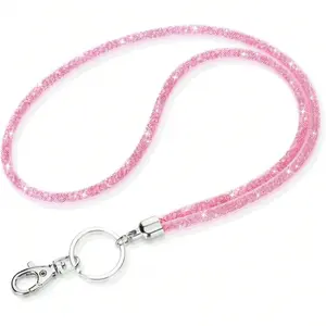 Bling Rhinestone Lanyard for Women, Crystal ID Badge Holder Neck Strap with Metal Clasp Keychain for Keys, Student ID Cards, Teachers, Office & School Accessories