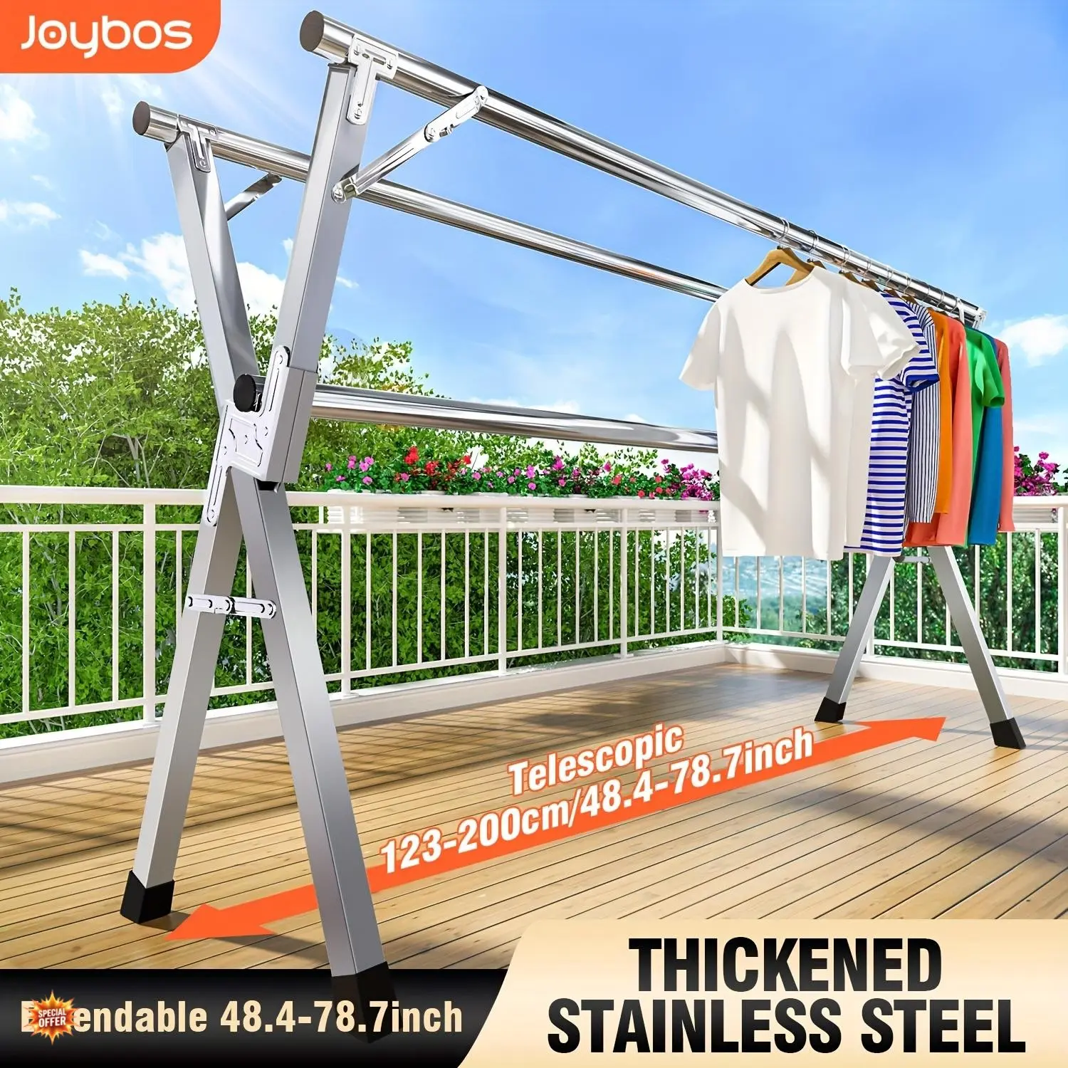 Heavy Duty Stainless Steel Clothing Drying Rack, 63-78.7 in Retractable Dryer Rack, Durable Sturdy Folds Flat Fast Option for Indoor-Outdoor Clothes Drying