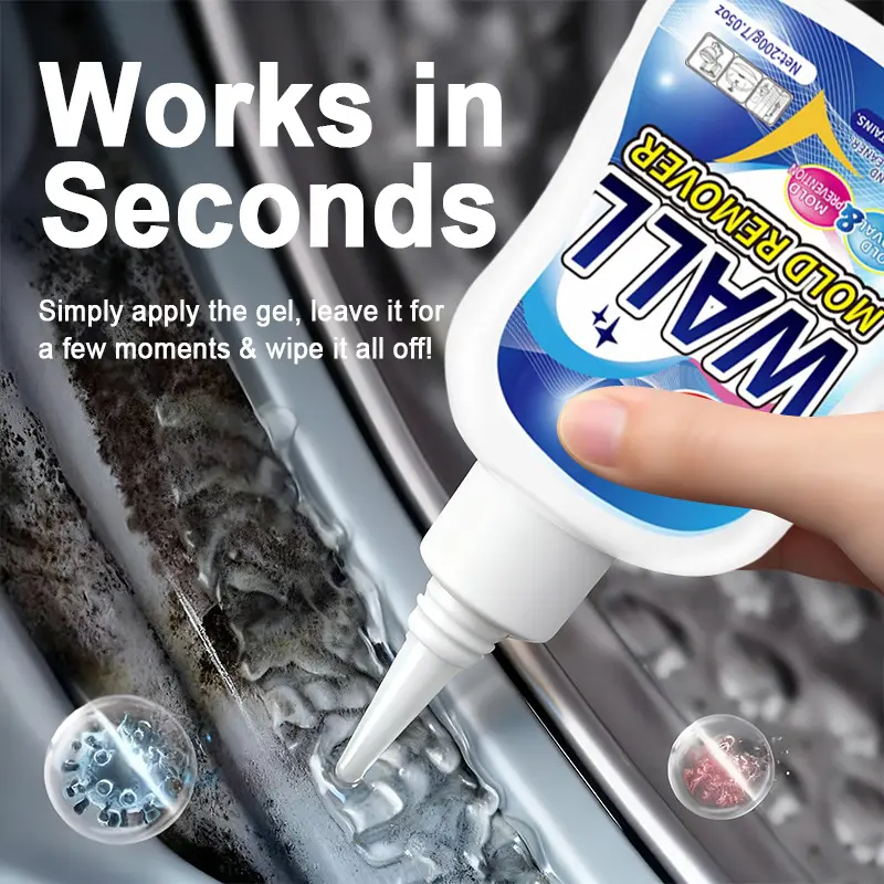 Heavy-Duty Mold Remover Gel with Scrub Brush - Household Bathroom Care Cleaner for Washer Gasket, Shower Caulk, Tile Grout