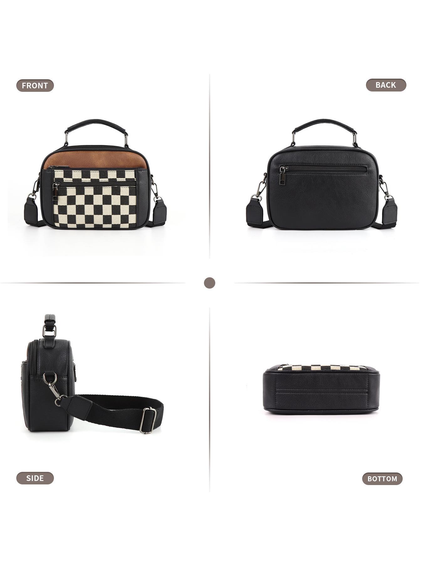 Checkerboard Pattern Colorblock Crossbody Bag, Fashionable Patterned Bag, Fashion PU Leather Waterproof Zipper Shoulder Bag for Women, Casual Trendy Versatile High-quality Daily Commuting Bag, Mothers Day Gift Ideas, Versatile Shoulder Bags