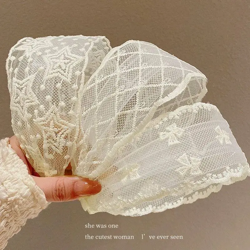 French Style Tulle Bow Lace Wide Headband, Pastoral Summer Flowy Ribbon Hair Hoop, Premium Elegant Women’s Hair Accessory