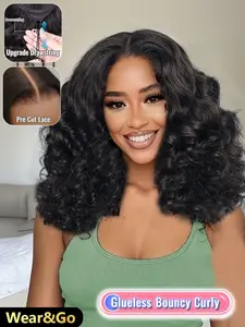 18 Inch Human Hair Bouncy Curly Wig for Women, Fluffy Layered Curly Hairstyle, 5x5 Glueless Lace Closure, Soft Defined Ringlets, Lightweight Adjustable Cap for Comfortable Daily Wear