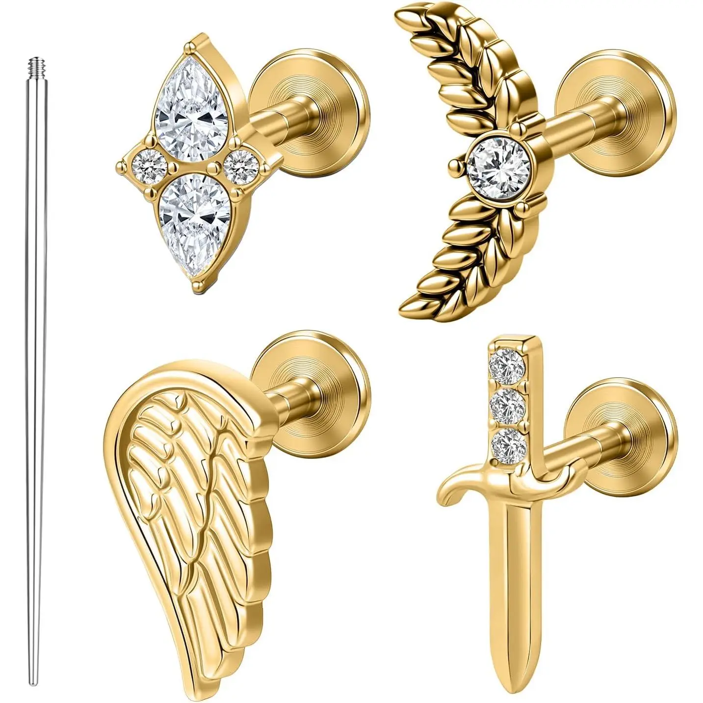 16G Flat  Earrings for  Ears Stainless Steel  Helix   for Tragus Helix Conch Nose Medusa Labret