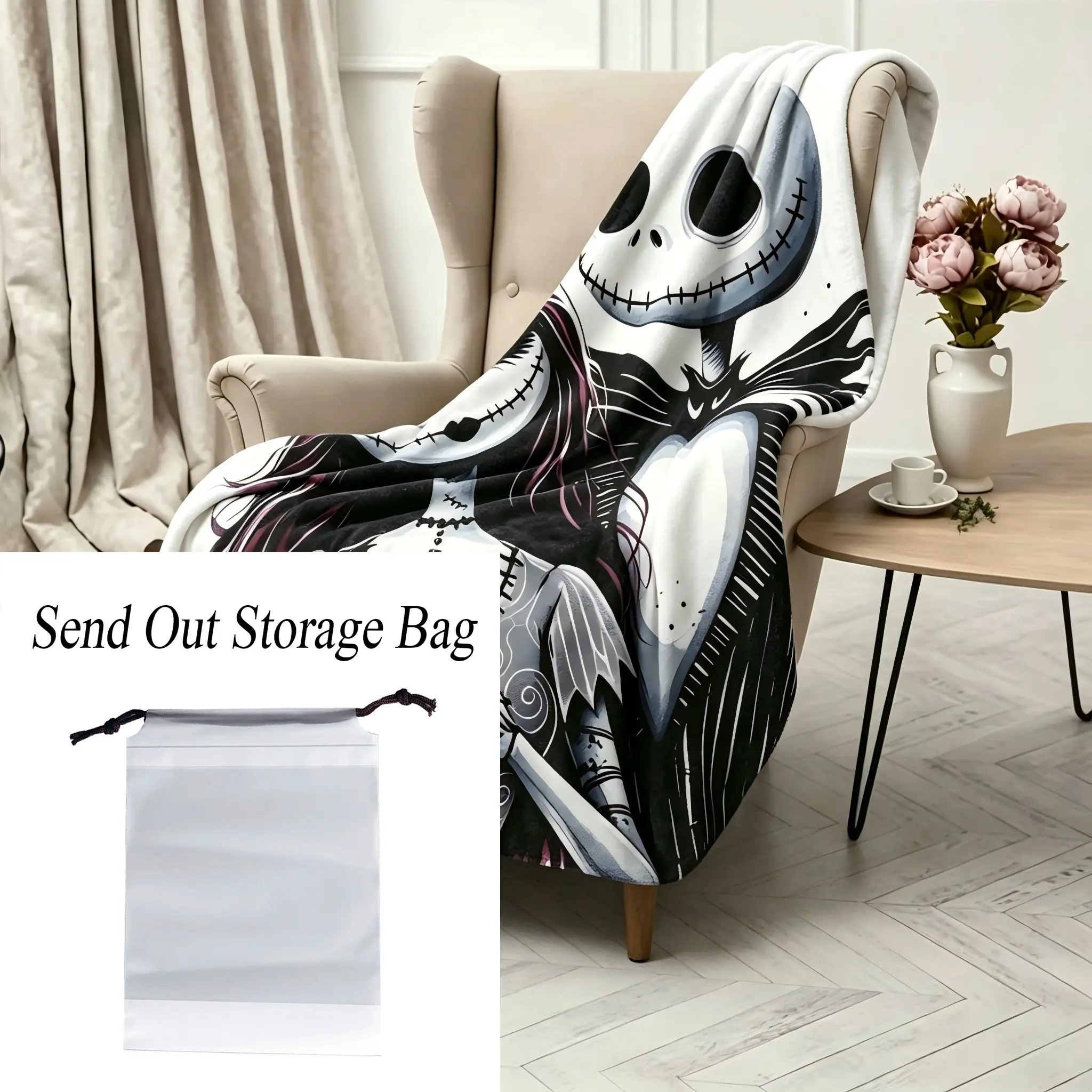 Halloween Christmas Skull Cartoon Blanket, Flannel Soft Cozy Throw, Sofa Bed Cover, Gift for Home, Travel Camping, Office Chair, Multi Purpose Blanket