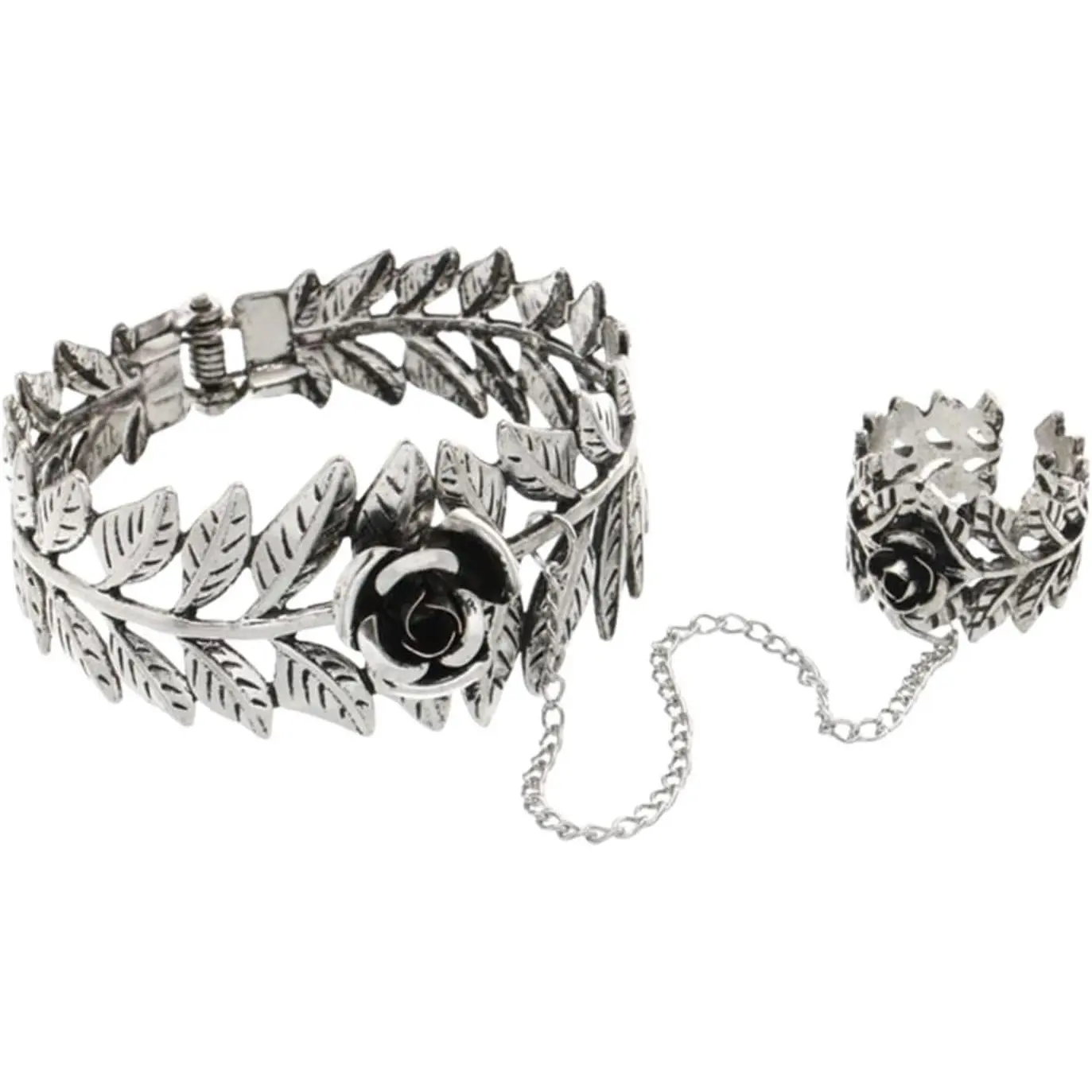Gothic Leaf Vine Bracelet with Finger Ring Retro  Rose Slave Bracelet Punk  Hop Hand Finger Chain Harness Wrist  for Women