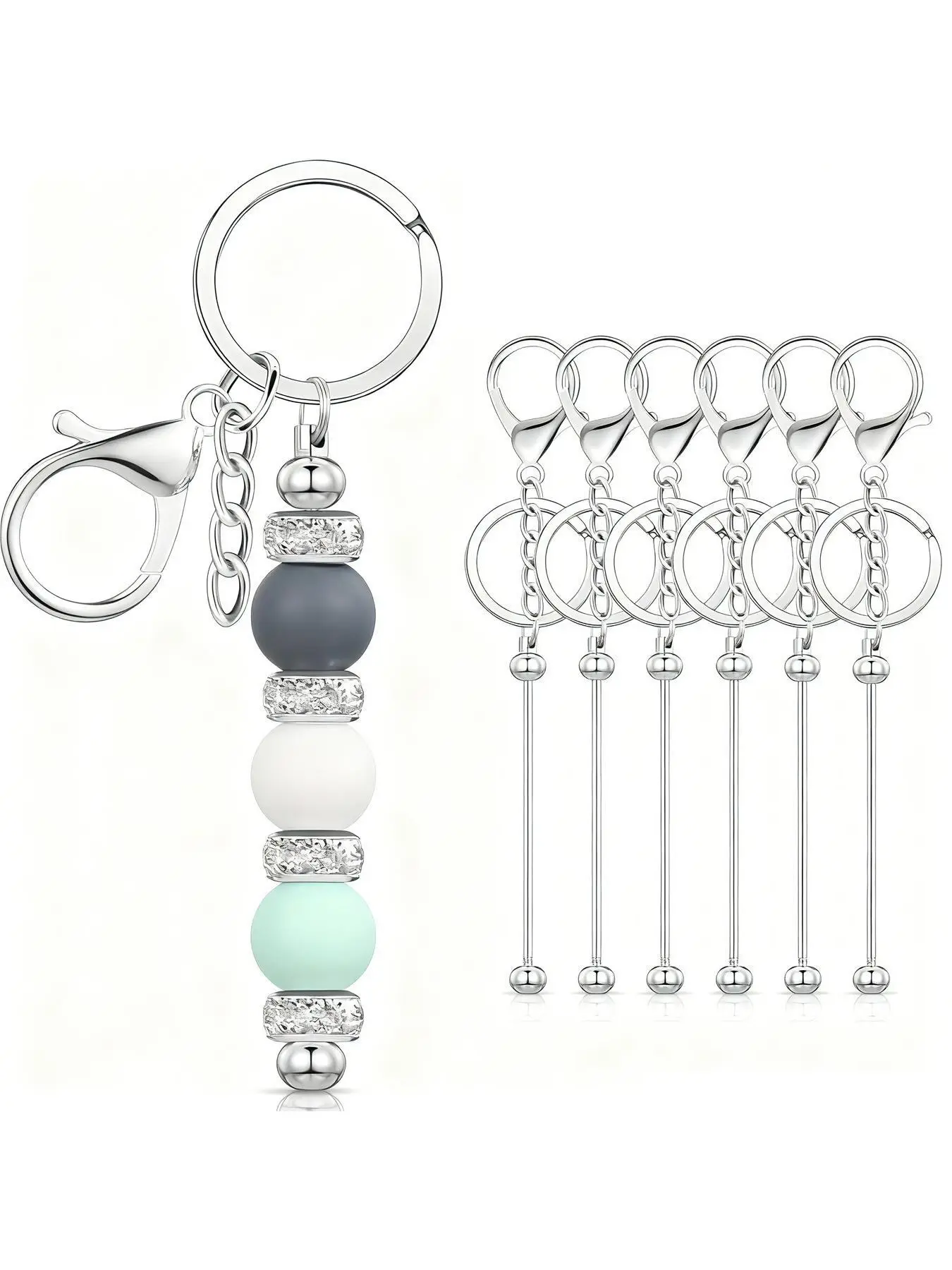 5/10/20 piece set of bead keychains, handmade blank metal keychains, DIY bead keychains, phone cases, headphone case pendants, metal keychains, creative keychain pendants, handmade gifts, Beaded keychains, Key Accessories