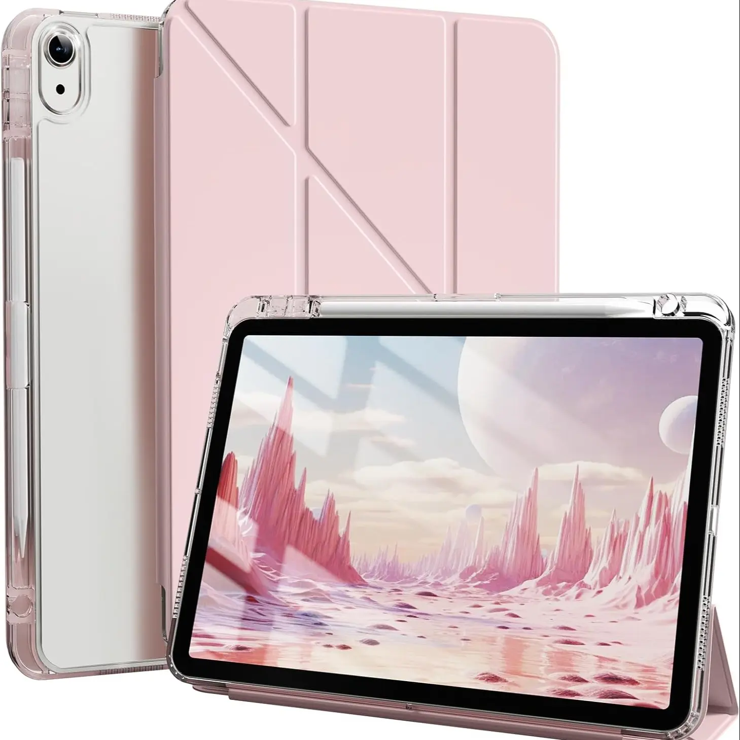 Slim Stylish Clear iPad Tablet Case for A16 11th Gen & 10th Gen 10.9 Inch, Pencil Holder, Multi-Angle Y-Shape Stand
