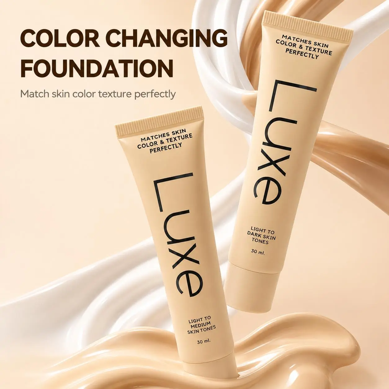 Color Changing Liquid Foundation - Tone-Adapting, Lightweight Hydrating Cream with Smooth, Scented Formula, Buildable Light to Medium Coverage for All Skin Types, Daily Natural Dewy Finish Makeup Essential, 1 Bottle-Light, Cream Form