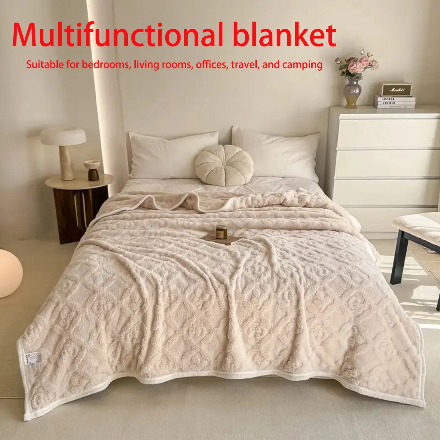 Multifunctional Floral Pattern Blanket, Soft Dual-Sided Fleece Material, Warm and Washable, Machine Washable Blanket, Ideal for Bedroom, Living Room, Office, Travel, Camping, Hiking