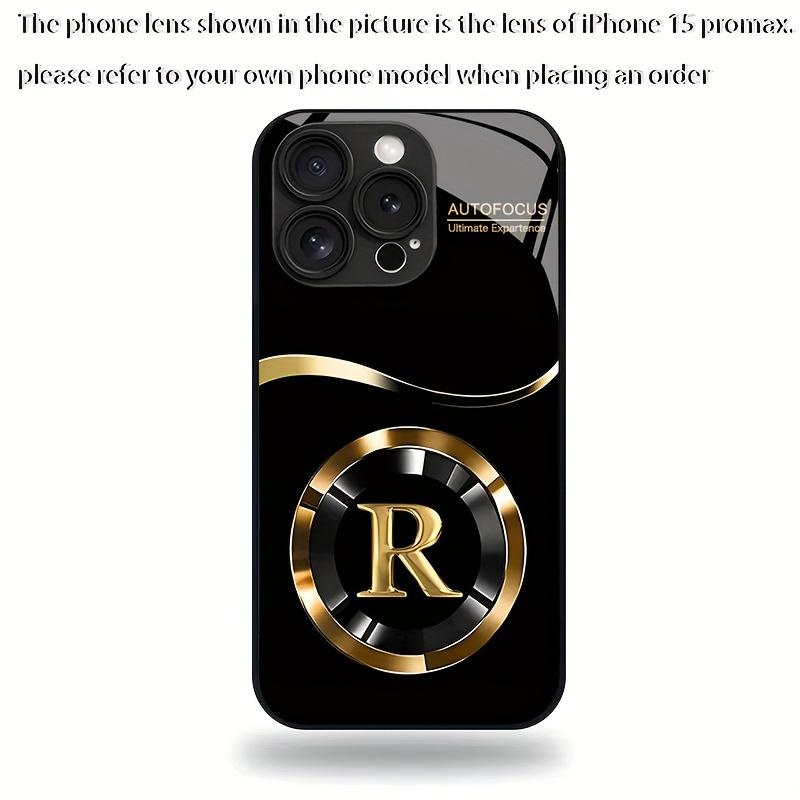 Simple golden lucky letter R pattern glass phone case, for iPhone 17 16 15 14 13 12 11 pro max
