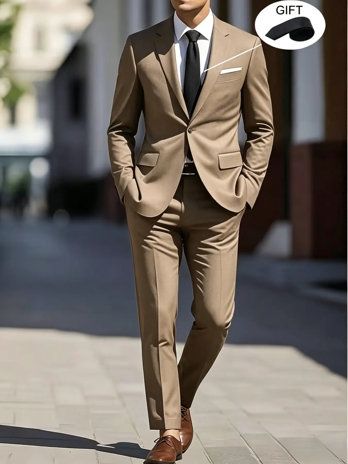 Men's Formal Office Suit Set Notch Lapel Blazer Trousers with Black Tie Elegant Party Wedding
