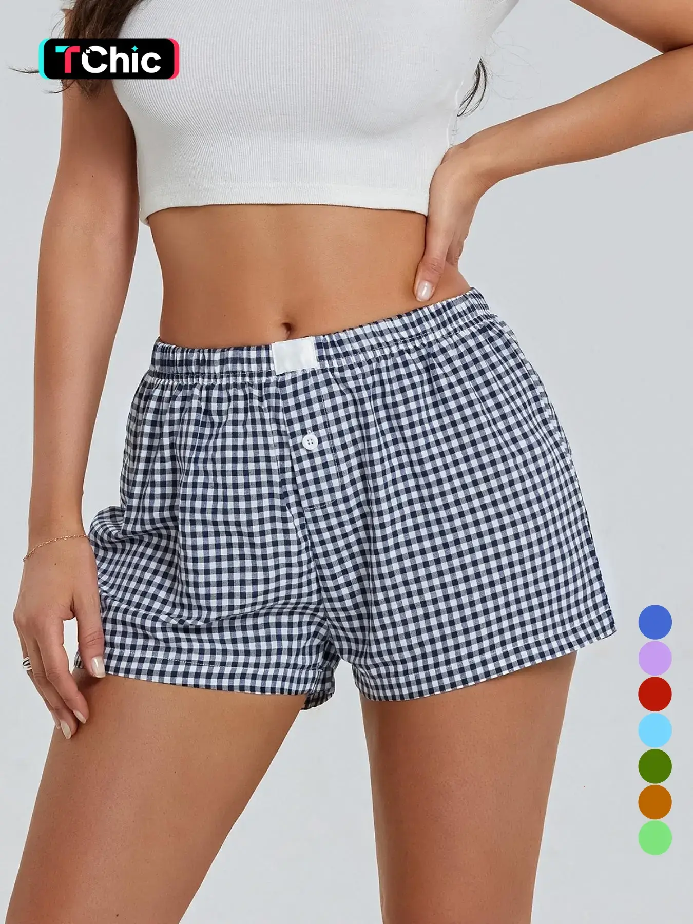 Y2K Boxer Shorts for Womens Low Waist Plaid Lounge Shorts Elastic Cute Gingham  Bottoms Summer  Shorts