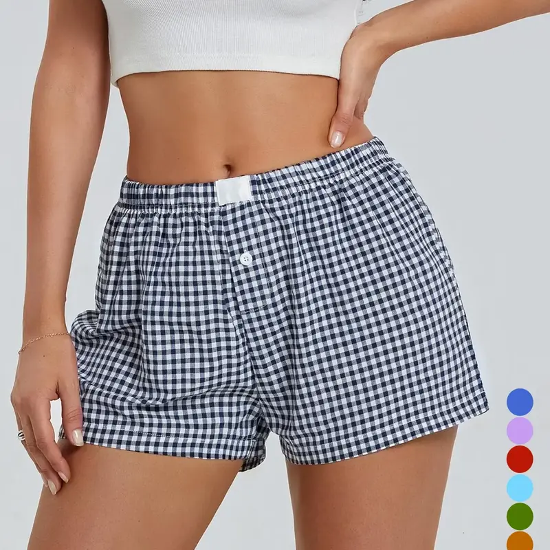 Y2K Boxer Shorts for Womens Low Waist Plaid Casual Loungewear Lounge Shorts Elastic Cute Gingham Bottoms Summer Shorts