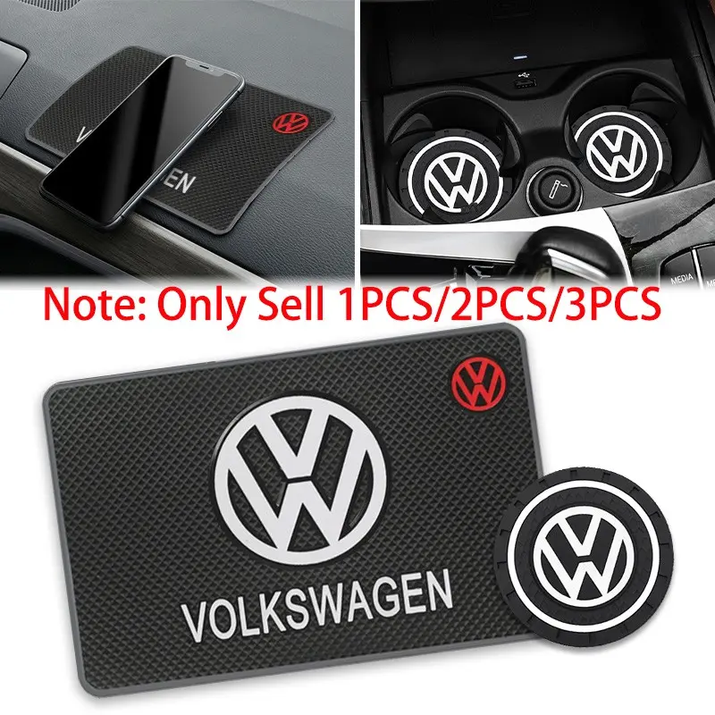 1/2/3Pcs Car Coaster, Cup Coasters For Car, Water Cup Slot Non-Slip Mat Dashboard Sticky PVC Anti-Slip Pad Interior Auto Accessories For VW Volkswagen GTI Jetta Golf 5 6 7 Mk4 Mk5 Mk6 Polo Passat B5 B6 B7 Tiguan GTD Car Accessories