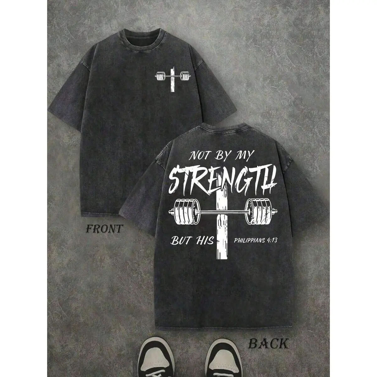 Christian Cross Barbell Print Two-Sided Three-Color Cotton Washed Short-Sleeve T-Shirt Unisex  Outfit Multi-Scene Suitable For Commute Office Sports Gathering.......