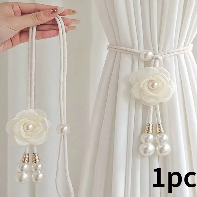 Elegant Pearl Flower Curtain Tie Rope, Adjustable Curtain Ring, Warm Home Decor, Stylish Window Treatment Accessory