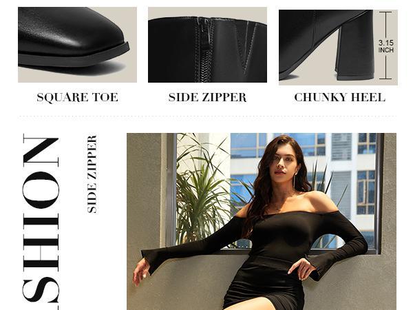 Women's Knee High Boots Fashion Chunky Heel Square Toe Tall Boots Side Zipper Long Boots