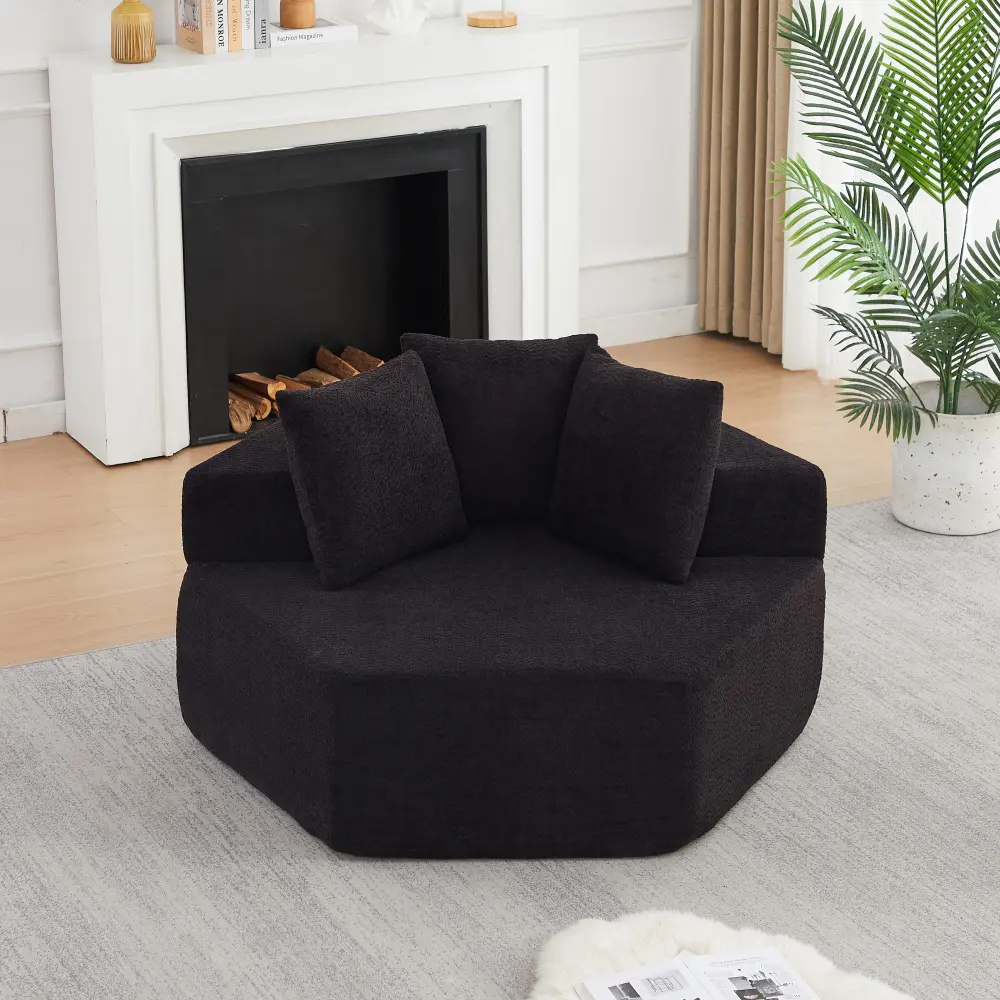 Littleox 54-inch Modern-style hexagonal single lounge chair, featuring versatile arrangements and a modular design; this chenille-upholstered sofa is ideal for lounges, game rooms, living rooms, and bedrooms.