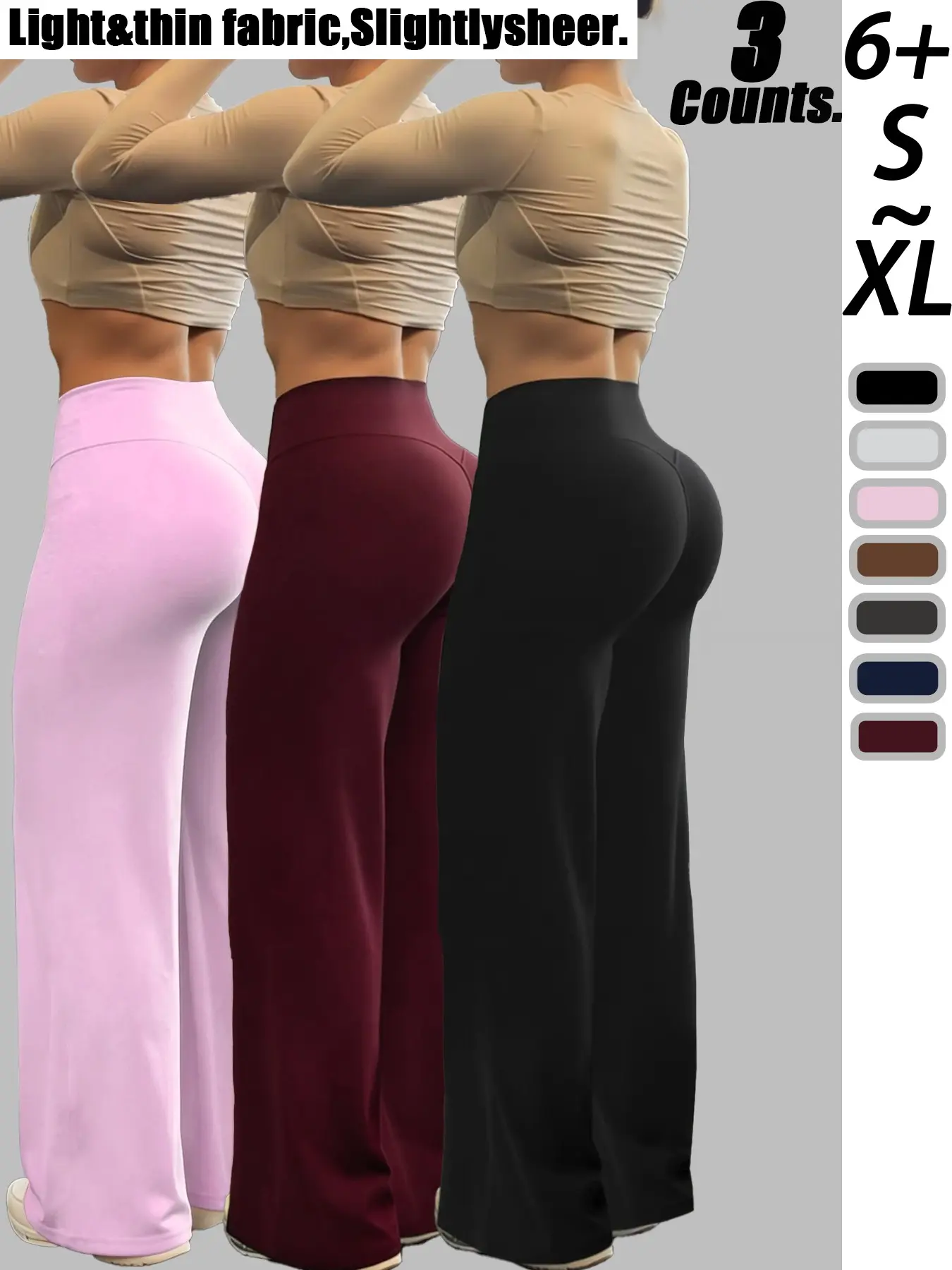 3pcs Women's High-Waisted Sporty Wide-Leg Pants, Quick-Dry Comfortable, Ideal for Fitness, Sports, Outdoor Activities, All Seasons