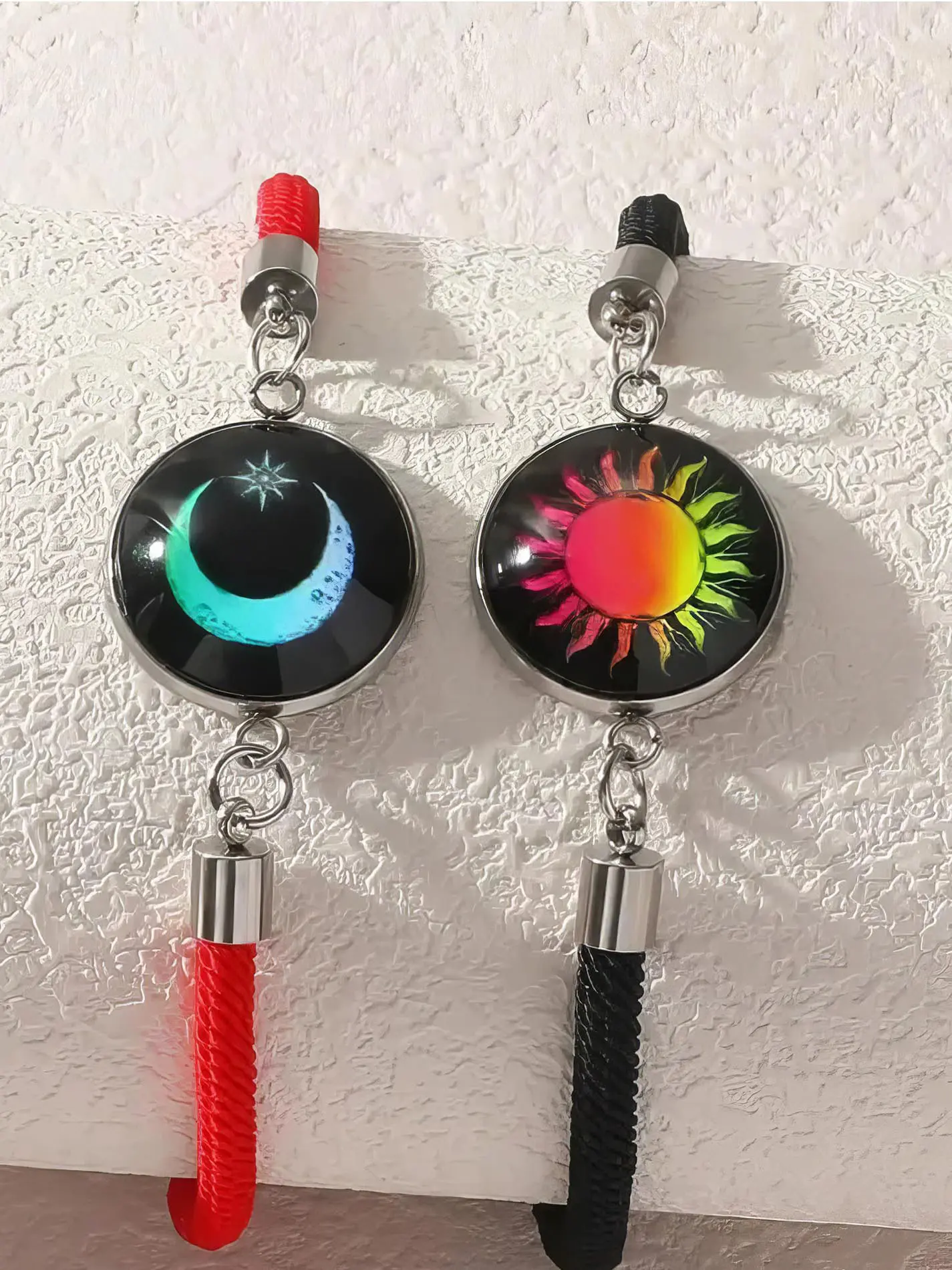Gothic Gradient Sun Moon Keychain Set, Luminous Moon Star Design, Waterproof Metal Key Ring, Couple Anniversary Gift