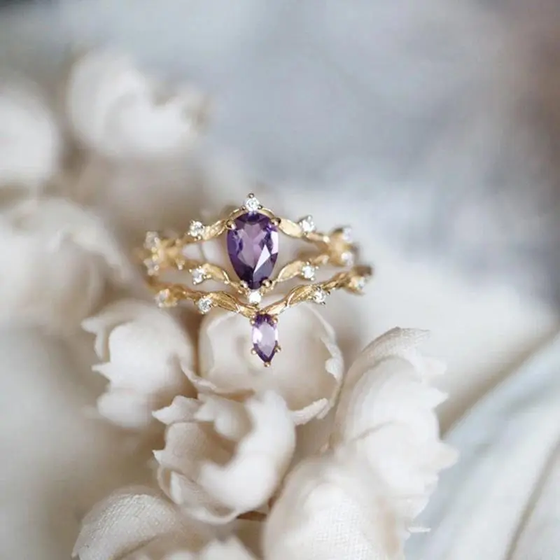Vintage Court Style Amethyst Romantic Silver Set Diamond Stacked Ladies Ring Opening Adjustable Sweet Luxury Jewelry