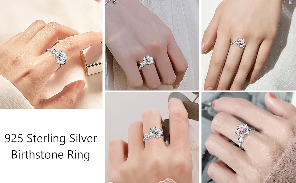 Adjustable 925 Sterling Silver Anxiety Ring for Women Birthstone Rings  Open Flower Rings Spin Rings Fidget Jewelry Aquamarine Zircon